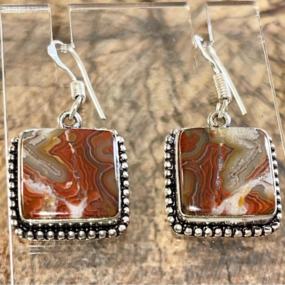 Crazy Lace Agate Earrings 1 1/2”